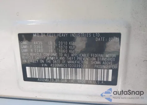 2013 Subaru Legacy 2.5I Premium from USA, damaged, VIN 4S3BMBC61D3039239